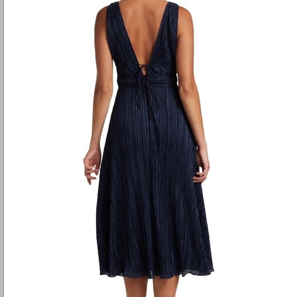 MONIQUE LHUILLIER Night Sky Deep V-neck Back Ties Sleeveless Dress Sz 8 - Picture 3 of 9